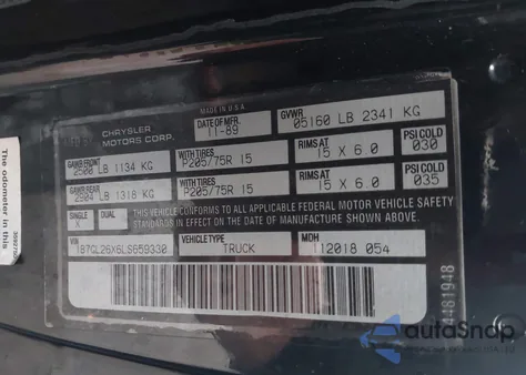 1990 Dodge Dakota from USA, damaged, VIN 1B7GL26X6LS659330